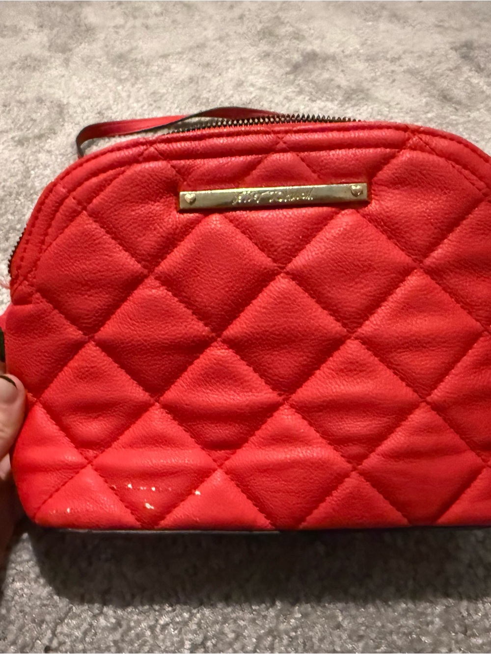 Quilted Red Betsey Johnson  Bag with Gold Nameplate